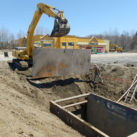 Travaux d'excavation et mise en place d'&eacute;gouts pluviaux et sanitaires &agrave; Pr&eacute;vost